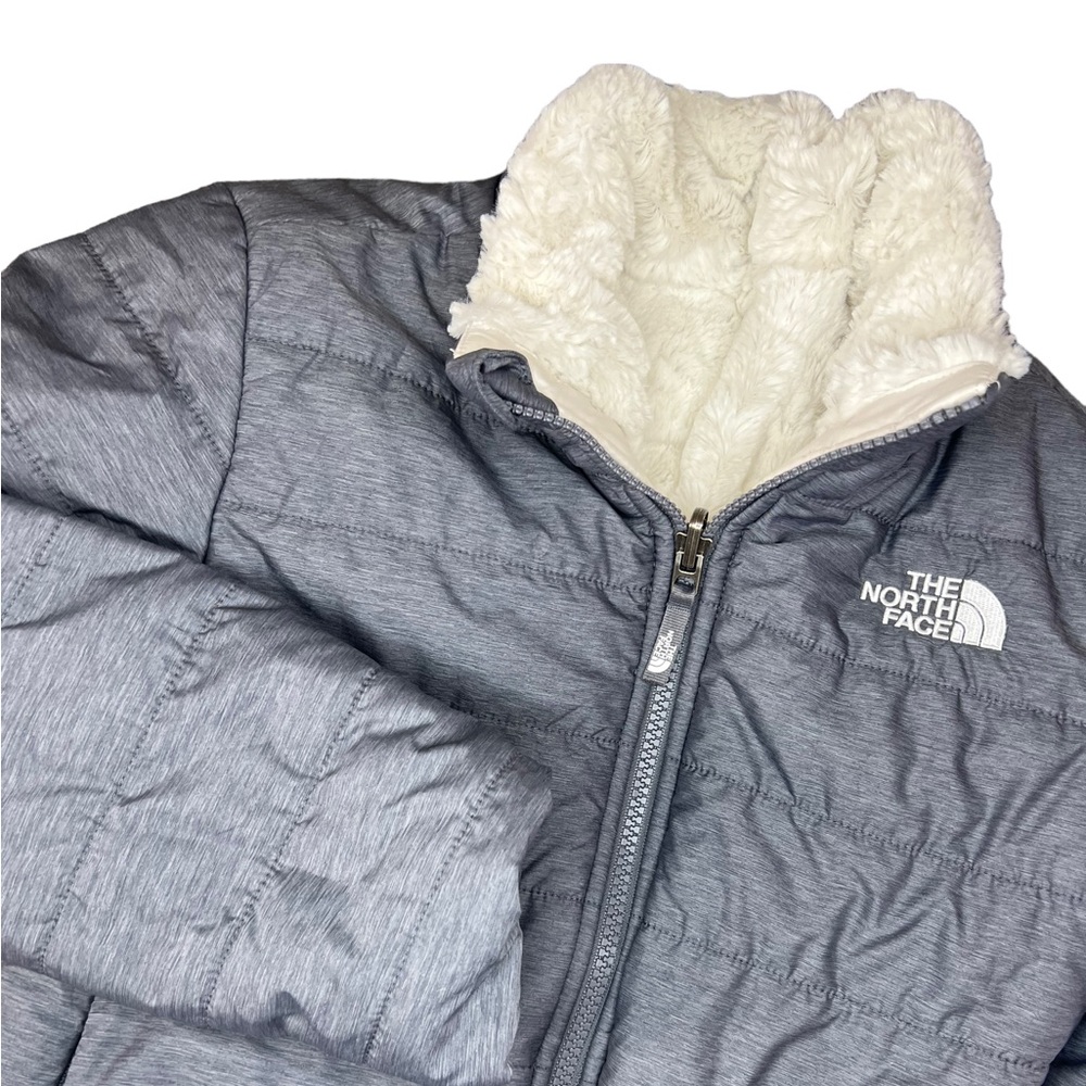 THE NORTH FACE Mossbud Jacket/Coat GRAY Reversible FULL ZIP Warm GIRL'S S(7/8)